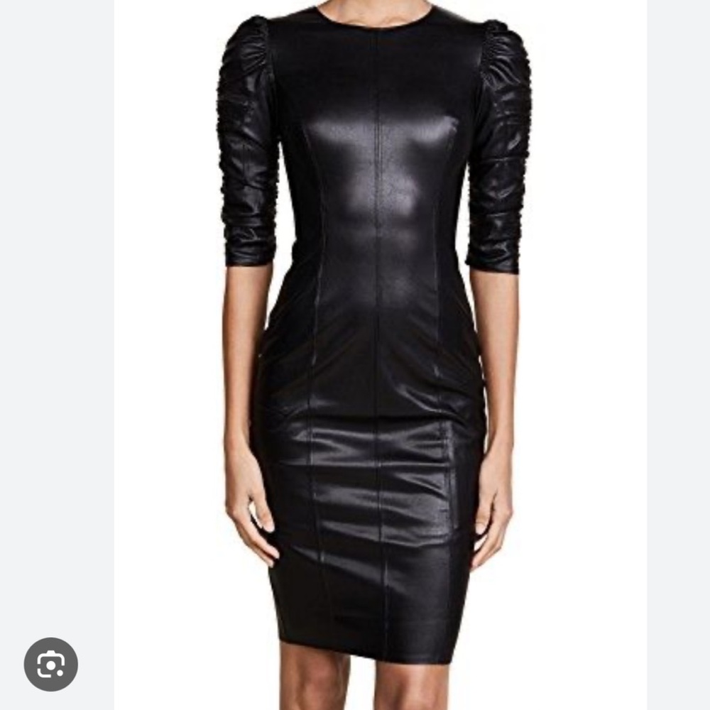 NWT Bailey 44 Black witching hour Sheath Dress with Ruched Puff Sleeves